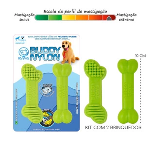 Brinquedo Mordedor Osso Pequeno Porte Nylon Kit c/ 2 Buddy Toys